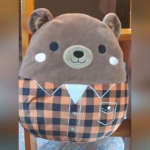 Squishmallows Brown and Orange Plaid Bear